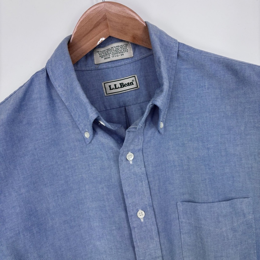 VTG 90s LL Bean Oxford Button Down Shirt Mens 17.5 34 Blue Classic Preppy OCBD